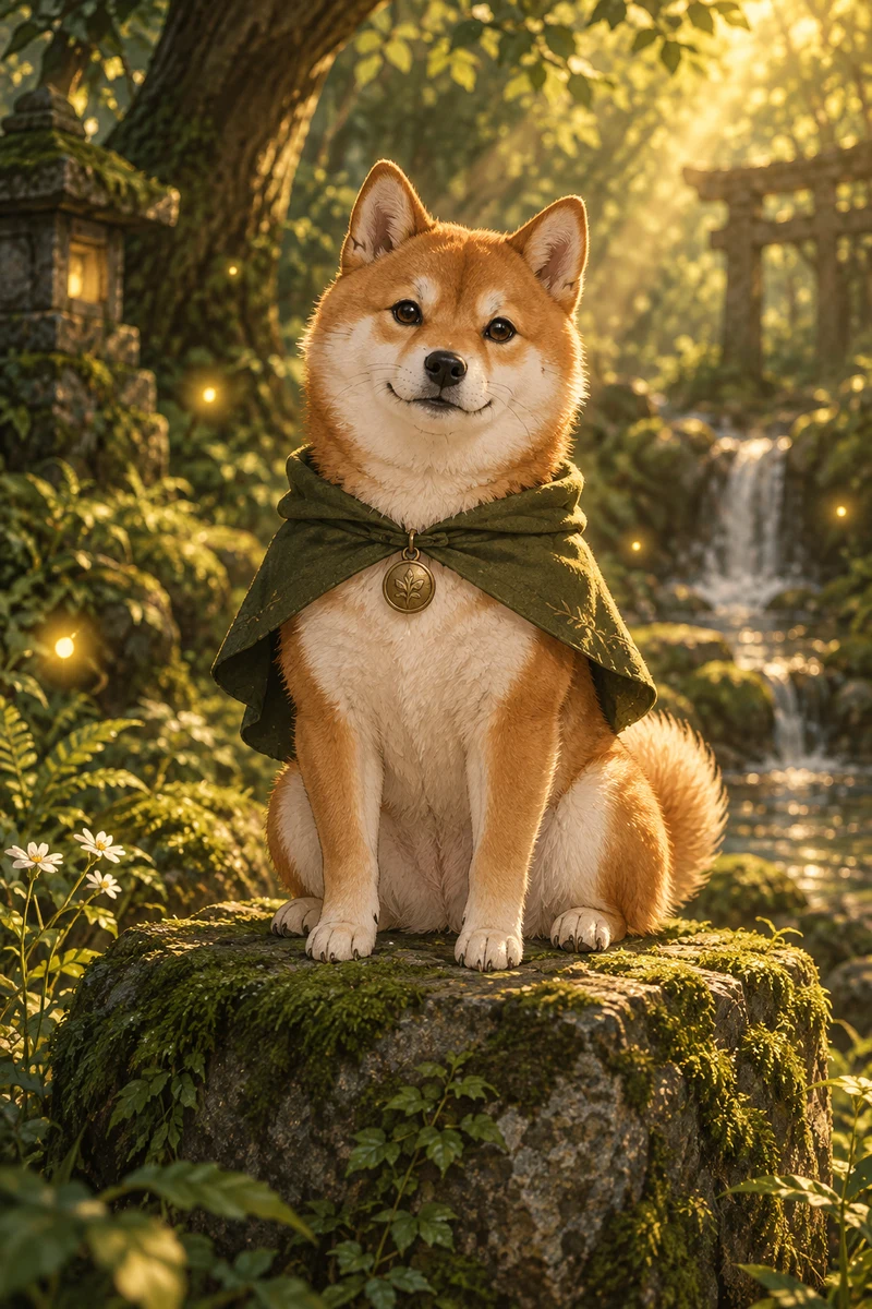 Shiba dog with a golden forest card look
